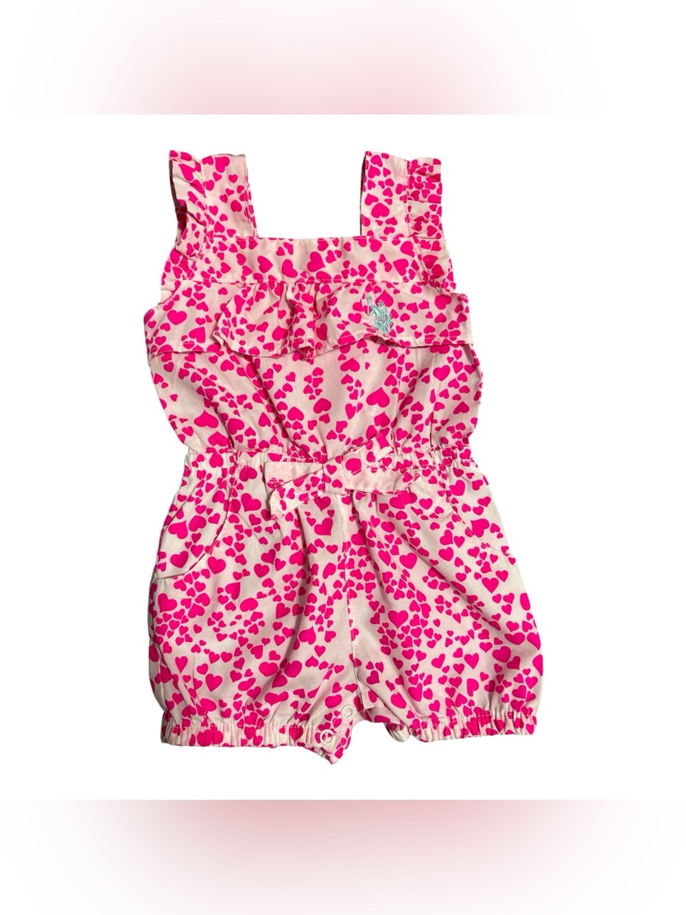 U.S. Polo Assn. Pink Heart Print Romper with Ruffle